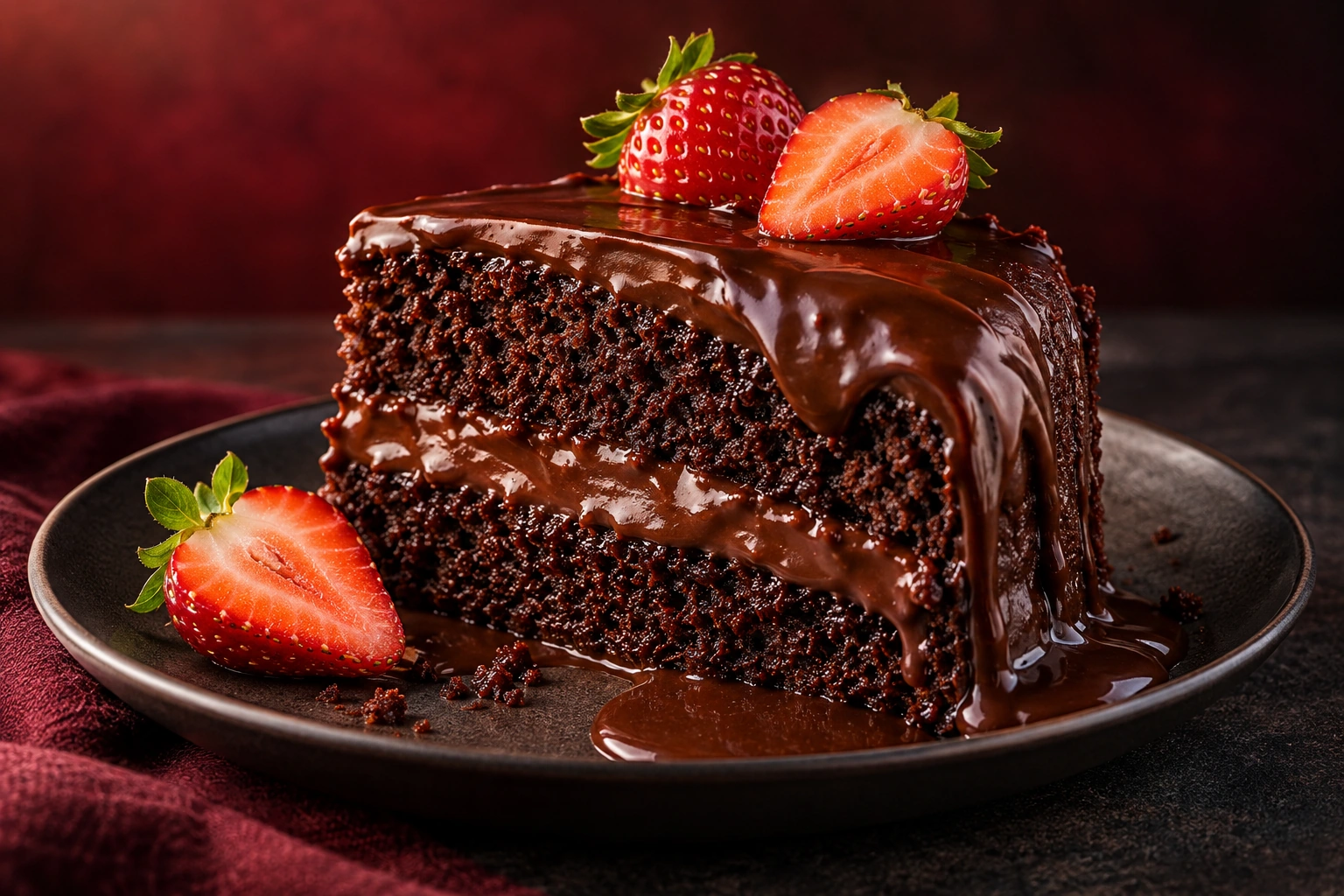 Bolo de chocolate com morangos