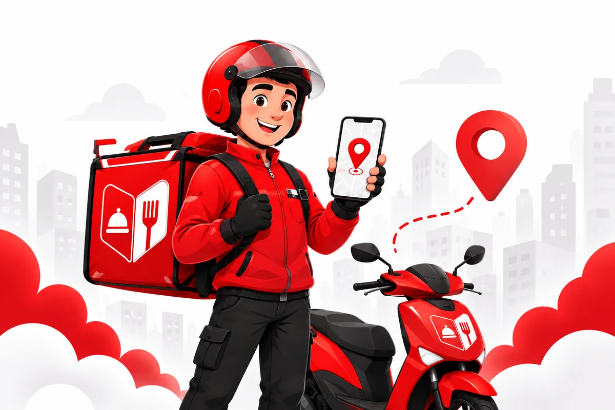 Entregador do CardAPPio com o celular na mão